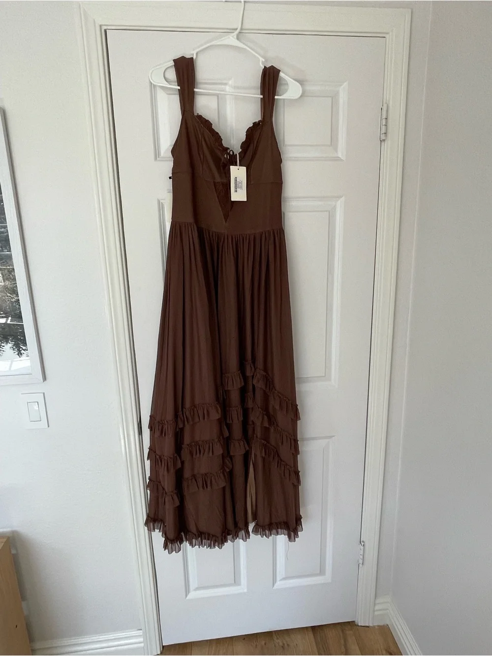 Joyfolie Chocolate Brown Elinda Ruffled Maxi Dress - Picture 6 of 6